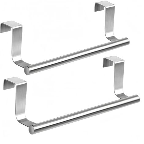 Lot de 2 porte-serviettes à suspendre aux portes, porte-torchons avec bandes anti-rayures, crochets torchons de cuisine sans perçage, acier inoxydable, argent, pour cuisine et salle de bain (1/4)