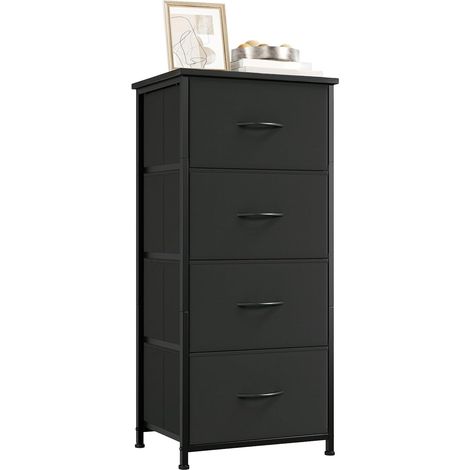 Commode de Rangement à 4 Tiroirs en Tissu, Noir (1/5)