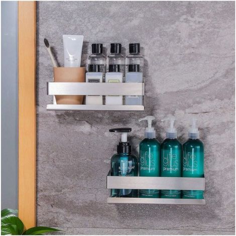 Porte-bouteille de condiments de cuisine flottant en acier inoxydable, panier de rangement de gel douche multifonctionnel, support sans perçage, mural 1 pièce (1/4)