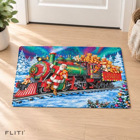 FLITI Crystal Velvet Christmas Doormat 40×60cm Santa Claus Merry Christmas Happy New Year Entrance Living Room Festive Decoration Warm Atmosphere (1/5)