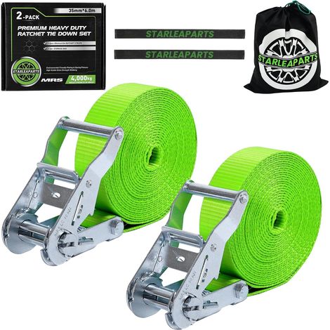 Lot de 2 Sangles d'arrimage avec cliquet-6m x 35mm - Résistance à la Rupture de 4000 kg (LC 2000kg)-Sangles d'arrimage avec cliquet pour Moto, Voiture, Diable, Bagages (1/5)