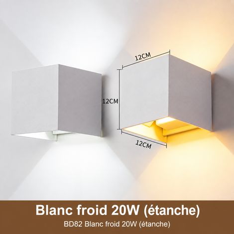 Applique murale LED carrée BD82 20W blanc étanche réglable 3000K bd82 blanc 20w 3000k 10 × 10 × 10 cm 450 g – Livraison gratuite