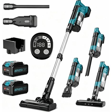 700W/60KPa/70Mins Aspirateur Balai sans Fil Puissant avec 2 4,0Ah Batteries Amovible, avec Rechargeable Support Mural, Brosse Anti-Enchevêtrement, Écran LED, pour Sols Durs/Animaux/Voiture (1/5)