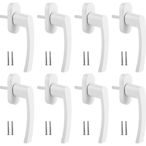 Lot de 8 poignées de fenêtre en aluminium - Longueur de la broche : 35 mm - Avec bouton pression - Blanc - Sans cylindre de serrure - Pour fenêtres, portes de terrasse et portes de balcon (1/5)