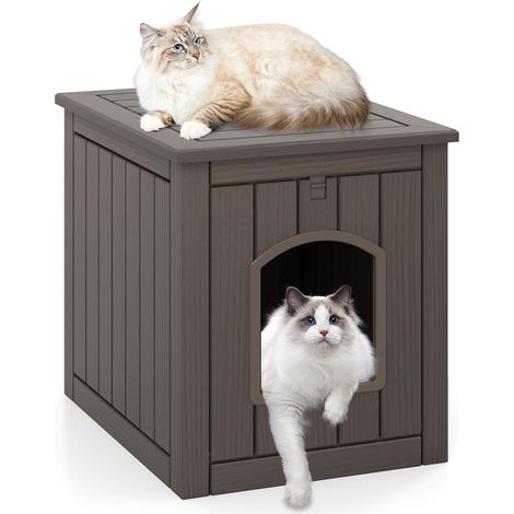 GOPLUS Meuble Litiere Chat avec Porte Rabattable, 47 x 60 x 54,5 CM, Cache Litiere Chat Exterieur en PP Résistant aux Intempérie avec Verrou de Sécurité, Plateau Stable, Chambre, Salon, Moderne (Café) (1/5)