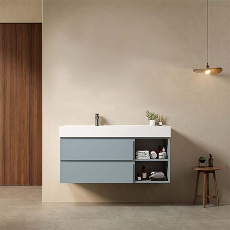Mobile bagno sospeso 120 cm Blu Avio Lavabo a Sinistra in Resina Senza Specchio - Fiji Paint Plus (1/4)