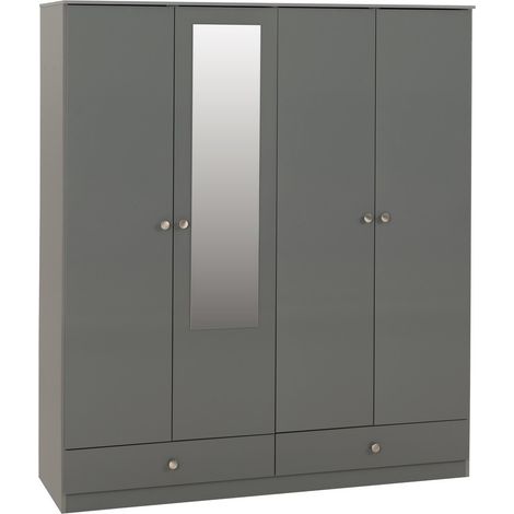 Denver 4 Door 2 Drawer Mirrored Wardrobe - L48 x W149 x H175.5 cm - Grey Gloss