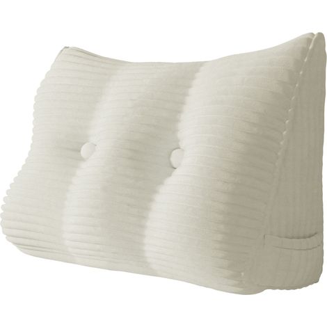 VERCART Coussin de Lecture, Oreiller Traversin Soutien Dorsal, Triangulaire Coussin à Coins, Gros Coussin Canapé, Coussin tête de Lit Dossier, Coussin de Repos Cale Dos en Velours côtelé Blanc 60cm