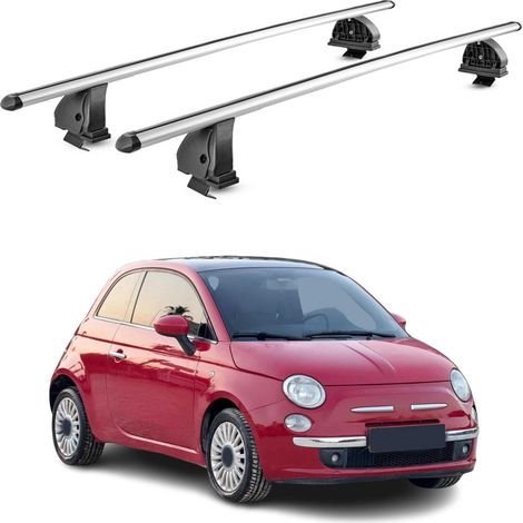 OMAC Barres de toit transversales en aluminium pour Fiat 500 2007-2026 – TÜV / DIN 75302:2019 – Antivol inclus – Charge max 75 kg – 2 barres – Gris (1/5)