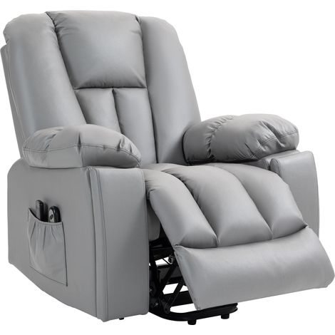 Poltrona Alzapersona Elettrica Massaggiante a 8 Punti 1 Motore 94x96x106 cm in Microfibra Grigio (1/5)