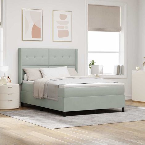 Boxspringbett mit LED-Lichtleisten Hellgrau 140 x 190 cm Samt
