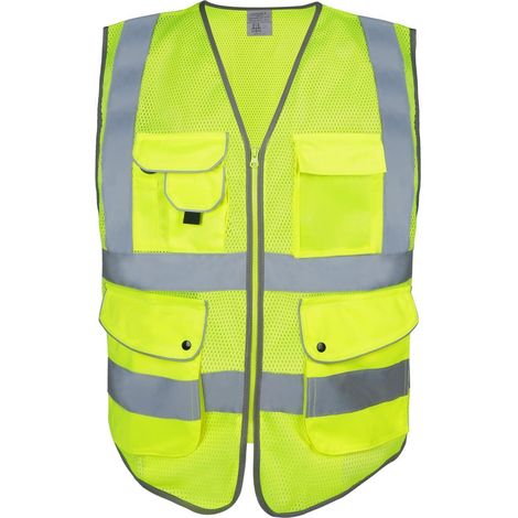 Gilet de sécurité haute visibilité jaune fluo, fermeture éclair, tailles XXL, pour homme et femme (1/5)