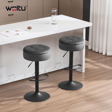 WOLTU 2x Sgabello da bar cucina alto penisola girevole regolabile poggiapiedi - Grigio Scuro (1/5)