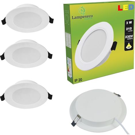 Lampesecoenergie – Lot de 3 spots encastrables LED extra-plats 3W – Blanc froid 6000K – Angle de diffusion 100° – Installation rapide avec ressorts (1/8)
