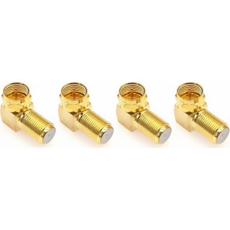 Lot de 4 connecteurs Satellites coudés à 90° plaqués Or, fiche d'antenne de Type F, Adaptateur de câble Satellite mâle/Femelle pour TV Satellite et Radio (1/5)