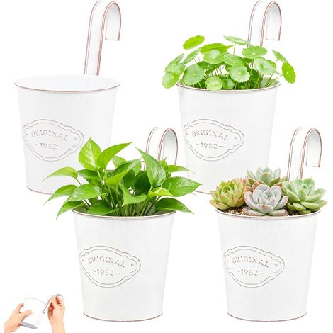 Lot de 4 pots fleurs suspendus en métal, jardinière à suspendre une rambarde balcon ou clôture (1/5)