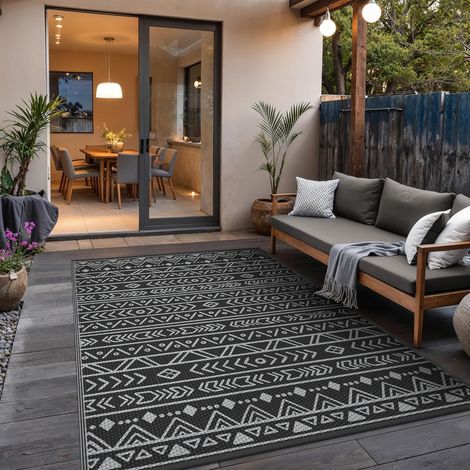 Outdoor Waterproof Patio Mat 275 x 365 cm Black Grey (1/4)