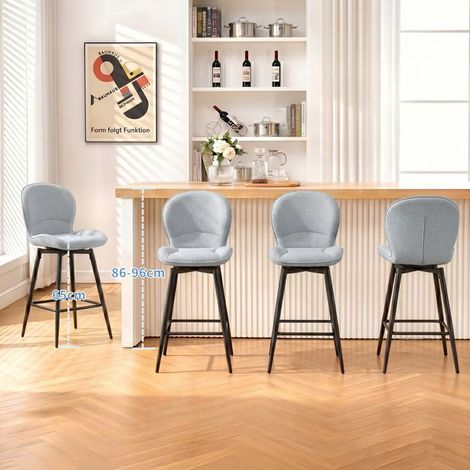 WAFTING Lot de 4 Tabourets de Bar 65cm, Chaise de Bar Pivotante, Dossier Rembourré en Tissu, Repose-Pieds, Gris (1/5)