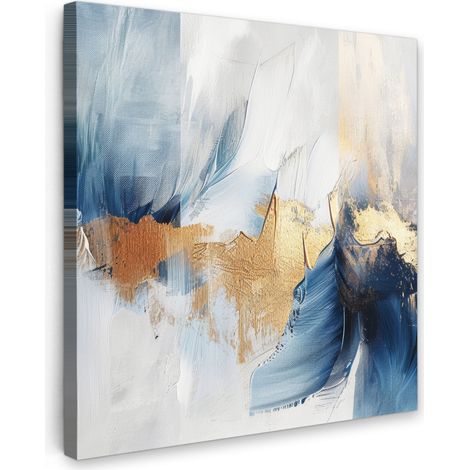 TABLEAU SUR TOILE Or - Bleu - Aquarelle - Art - Moderne Tableau Chambre Adulte 90x90 cm