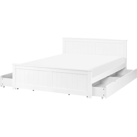 Letto matrimoniale in legno di Pino Bianco con 4 cassetti e testiera 140 x 200 cm Sabran