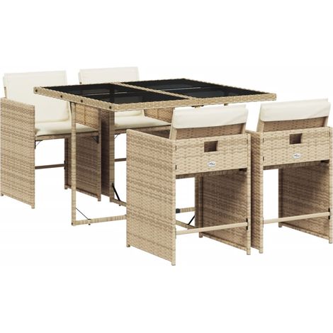 Ensemble à manger de jardin avec coussins 5 pcs，Salon de jardin Beige poly rotin CFW26809 (1/5)