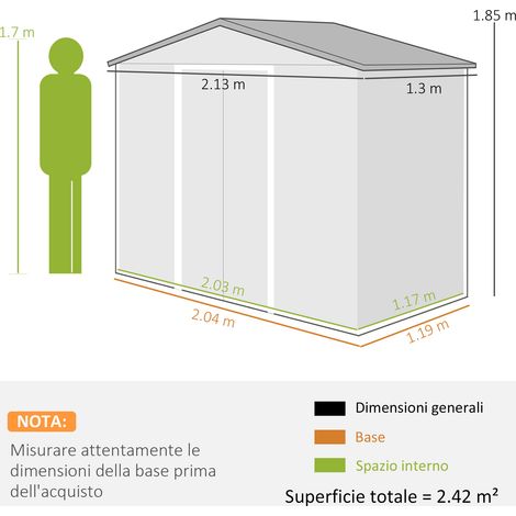 Abri de jardin en métal avec ventilation et double porte coulissante, 2,1 m x 1,3 m, marron clair. (1/5)