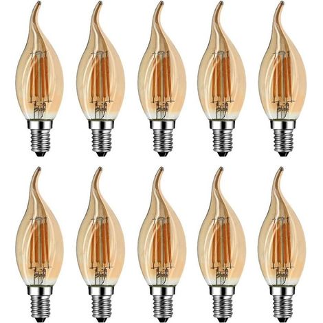 Ampoule Flamme LED E14, 4W Equivalent à Ampoule Halogène/Incandescente 40W, Blanc Chaud 2700K, Flamme Bougie LED encastrable, 360° Faisceau, IRC80, Verre marron, Lot de 10 [Classe énergétique A++] (1/5)