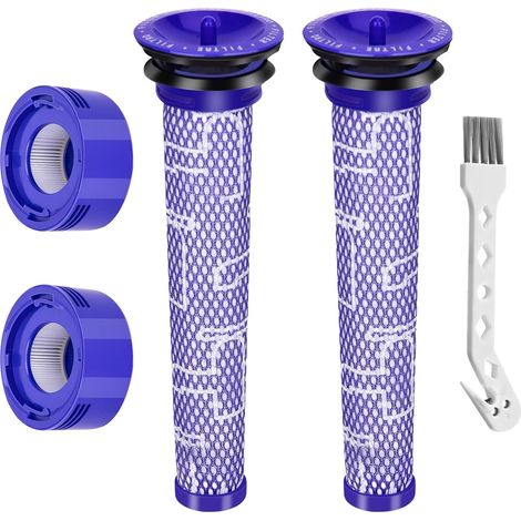 Set mit 4 Ersatzfiltern für Dyson V7 V8 Animal Absolute Motorhead Akku-Staubsauger – bestehend aus 2 HEPA-Nachfiltern, 2 Vorfiltern und 1 Bürste – Art.-Nr. DY-965661-01 und DY-967478-01