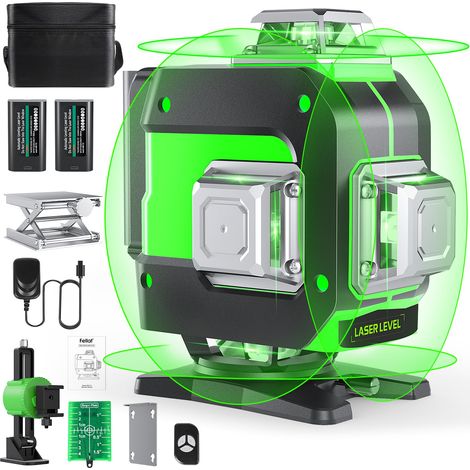 Niveau Laser, 4 x 360 ° Autonivelant Laser Chantier 4D 16 Lignes Laser avec 2x4000 mAh Batterie Réchargeable et Télécommande, Support Magnétique, Base de Levage (1/5)
