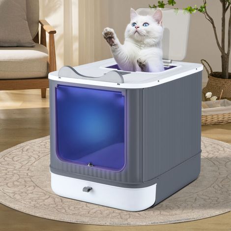 Bac À Litière - Avec Couvercle Et Pelle - Fonction Stérilisation UV Et Désodorisation - Pour Chats Jusqu'à 15 Kg - Blanc (1/5)