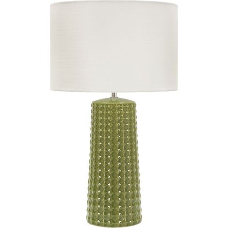 Lampada da tavolo Gliss in ceramica verde oliva e tessuto (1/5)