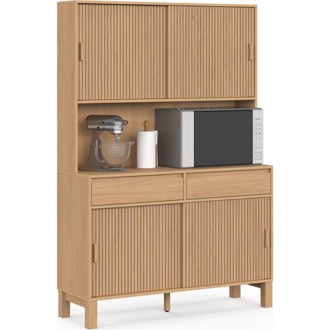 Küchenbuffet 120 cm JULIETTE, 4 Schiebetüren + 2 Schubladen, Holzlatten-Optik (1/5)