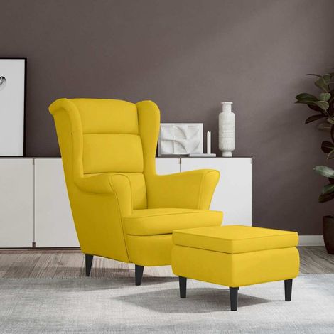vidaXL Fauteuil à oreilles avec tabouret jaune moutarde velours (1/5)