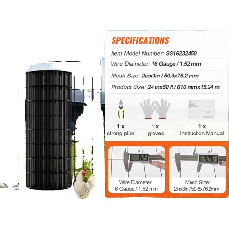 Maille métallique, construction en acier durable, applications polyvalentes, 24inx50ft 16Ga (1/2)