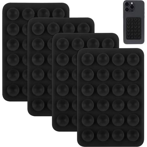 LYERCW - Lot de 4 supports de coque de téléphone à ventouse en silicone, support miroir anti-stress pour selfies et vidéos TikTok, compatible avec iPhone et Android (noir) (1/5)