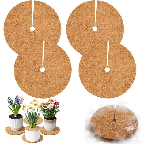 4 Pièces Tapis de Coco Plantes, 20 cm Tapis de Coco Protection, Disque de Paillage Coco pour Antigel Protection des Plantes d'hiver en Plein Air, Pots de Fleurs (1/5)