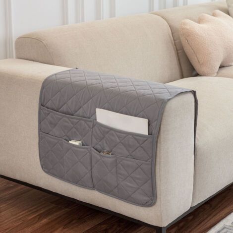 royaluxe-Housse D'accoudoir de Canapé,Housse de Fauteuil Antidérapante Matelassée,Organiseur de Rangement Imperméable avec 6 Poches (Gris) (1/5)