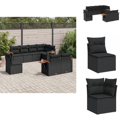 Salon de jardin 8 pcs avec coussins noir résine tressée - Ensemble Salon De Jardin - Meuble Extérieur - Mobilier De Jardin - Salon De Jardin Design - Set Salon De Jardin (1/5)