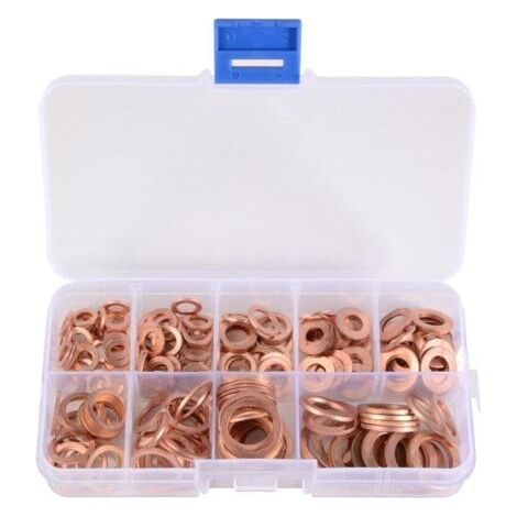 200pcs Rondelles Cuivre Joints Vidange Métriques M5 M6 M8 M10 M12 M14 Flat Assortiment Kit (1/5)