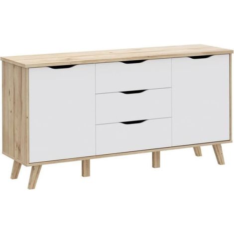 Buffet AUCUNE VANKKA 149,1 cm ChĂŞne et Blanc Mat 2 portes 3 tiroirs (1/5)