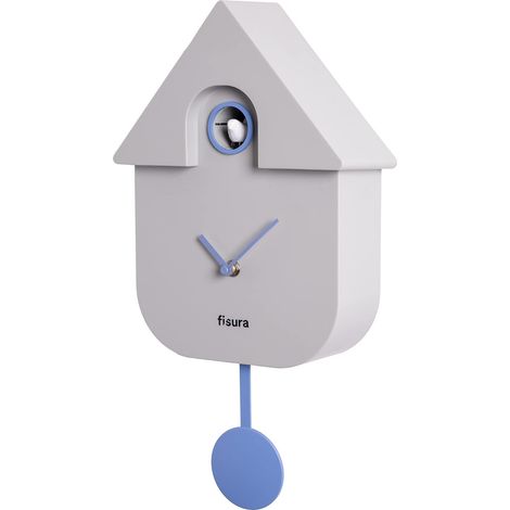 Fisura - Orologio cucù Grigio, Blu e Bianco. Orologio Moderno a Pendolo. Orologio da Parete Originale da Regalare. 3 batterie AA Non Incluse. Misure: 21,5 x 8 x 41,5. Plastica ABS.