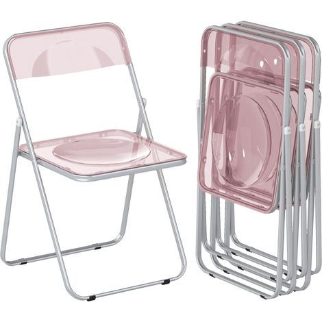 Set da 4 Sedie Pieghevoli in Acrilico Trasparenti, Rosa (1/5)