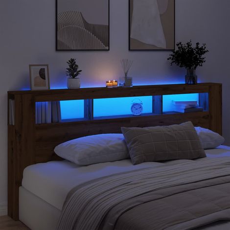 Vidaxl – Tête de lit à LED chêne artisanal 220x18,5x103,5 cm – Lumières LED RVB personnalisables – Excellent soutien dorsal – Connecteur USB