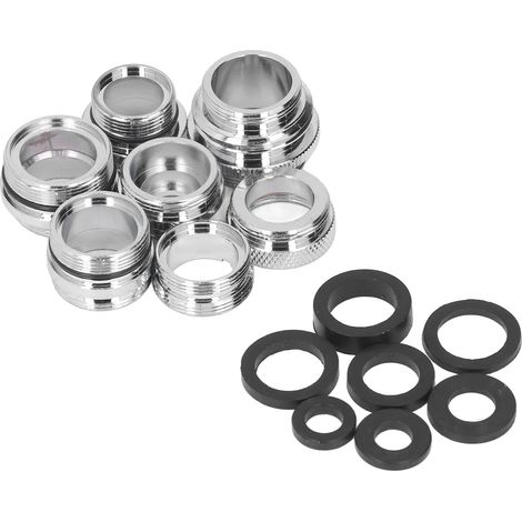 Set mit 7 Wasserhahnadaptern (männlich/weiblich) inklusive Dichtungen, Messinganschluss für Gartenschlauch und Küchenspüle (1/5)