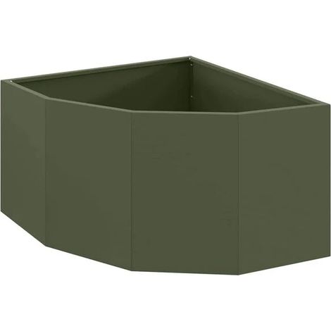 Pot de fleurs d'angle vert olive, 60 x 60 x 35 cm, acier.