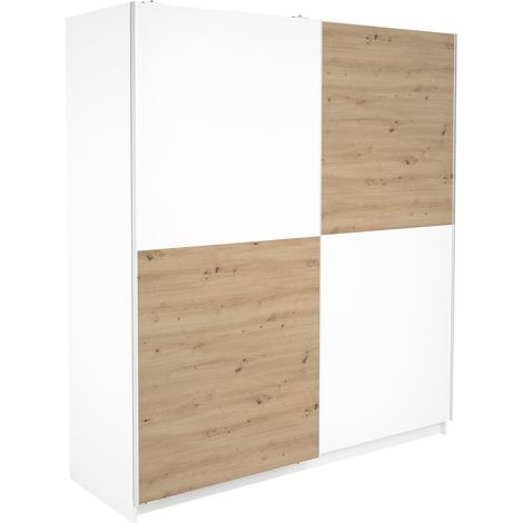 Armoire placard / meuble de rangement coloris chêne Albar /blanc - Hauteur 200 x Longueur 180 x Profondeur 60 cm (1/3)