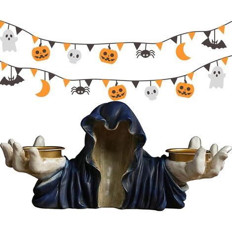 Photophore fantôme effrayant pour Halloween, idéal pour la salle à manger le salon, les maisons hantées, les fêtes saisonnières et les décorations de vacances (1/5)
