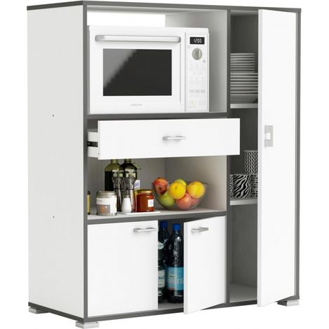 Befara – Armoire de cuisine auxiliaire en mélaminé 90 x 40 x 112 cm – 2 portes – 1 tiroir 52 x 7 x 33 cm – Niche micro-ondes 56 x 35 x 40 cm