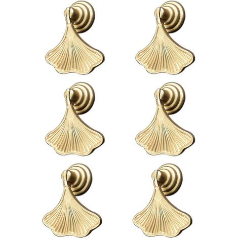 Ensemble de 6 poignées dorées à la feuille avec breloques en forme de larme et vis. (1/5)