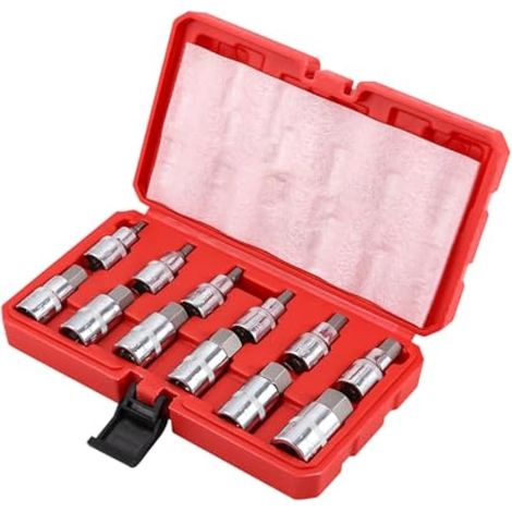 Jeu de 12 clés à douille hexagonales Torx pour écrous hexagonaux intérieurs, 1/2 pouce, avec coffret de rangement : 5, 6, 7, 8, 10, 12, 14, 16, 17, 18, 19, 22 mm (1/4)